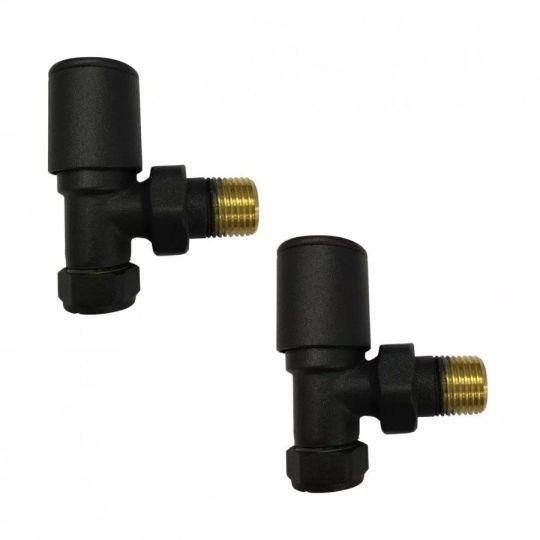15mm Angled Radiator Valves Pair | Black & Brass Heating Central Heati