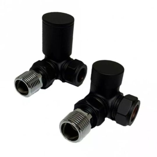 15mm Corner Radiator Valves Pair | Black Heating Central Heating Pipe