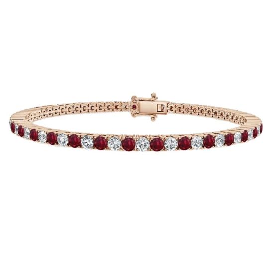 3.00 Ct Ruby And Diamond Tennis Bracelet, 18K Rose Gold