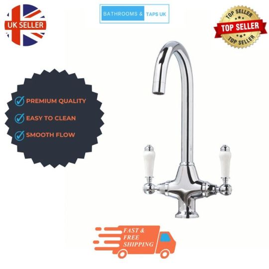 360° Kitchen Sink Mixer Taps Harrowgate Double Lever Modern