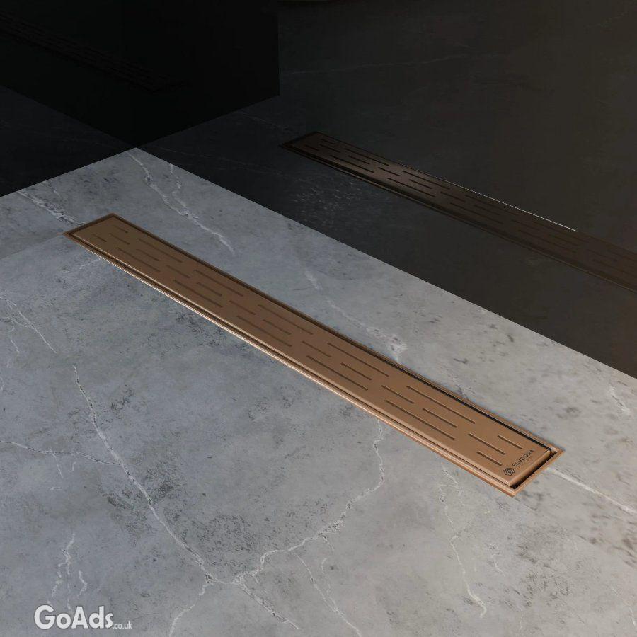 600mm Lined Linear Wet Room Drain Bronze Shower Floor