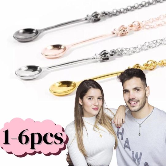 6pcs Mini Little Salt Sugar Charm Spoon Necklace Pendant in Silver Ros
