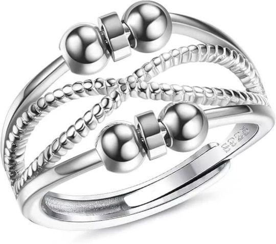 925 Sterling Silver Anti Anxiety Fidget Ring Stress Relief Spinning Wo
