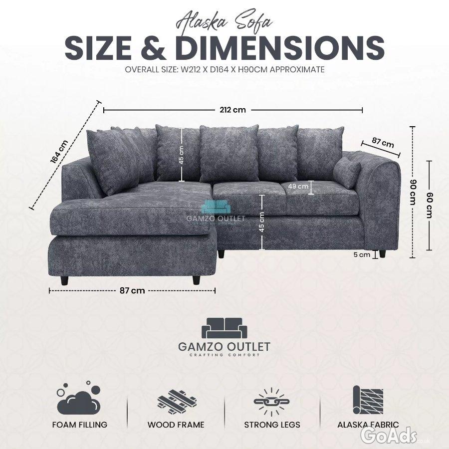 Alaska Fabric Corner Sofa L Shape Settee 4 3 2 Seater Soft Suite Chair