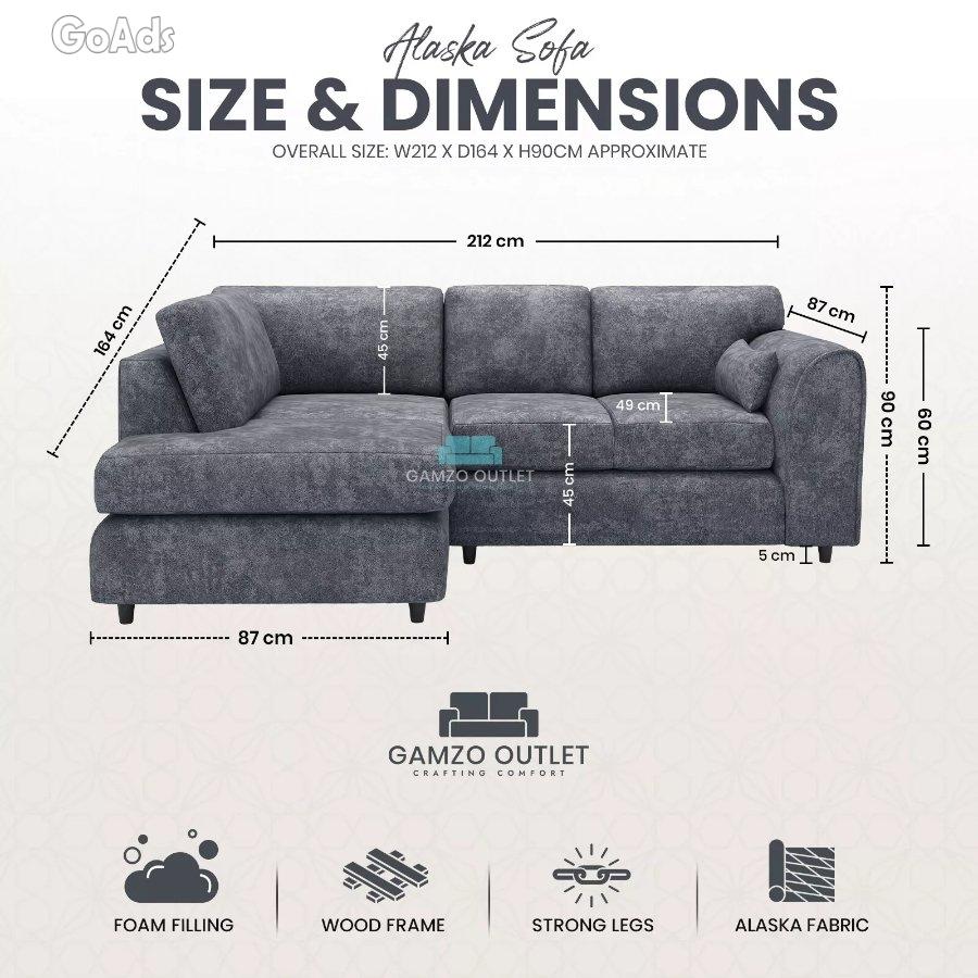 Alaska Fabric Corner Sofa L Shape Settee 4 3 2 Seater Suite Footstool