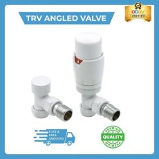 Angled TRV Radiator Valve Thermostatic White 1/2" x 15mm Lockshield