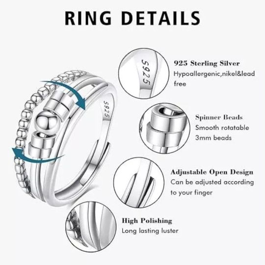 Anti Anxiety Fidget Ring Stress Relief Beads Spinner 925 ring