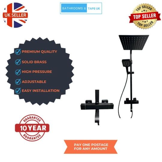 Bathroom Thermostatic Mixer Shower Bath Filler Spout 3in1 Black Brass