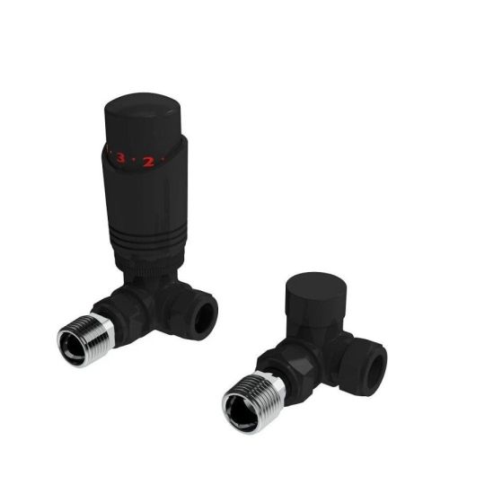 Black Corner TRV Radiator Valves Twin Pack | Thermostatic 1/2