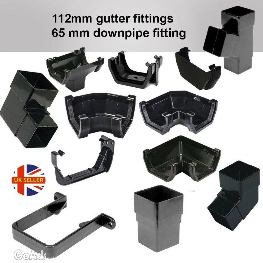 Black square 112mm Guttering & 65mm Down pipe Fittings / rain water /