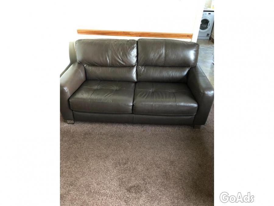 Brown leather sofa and armchairs