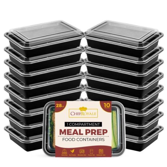 CHEF ROYALE [10 pack] x 28oz Rectangular Black Base Meal Prep Containe