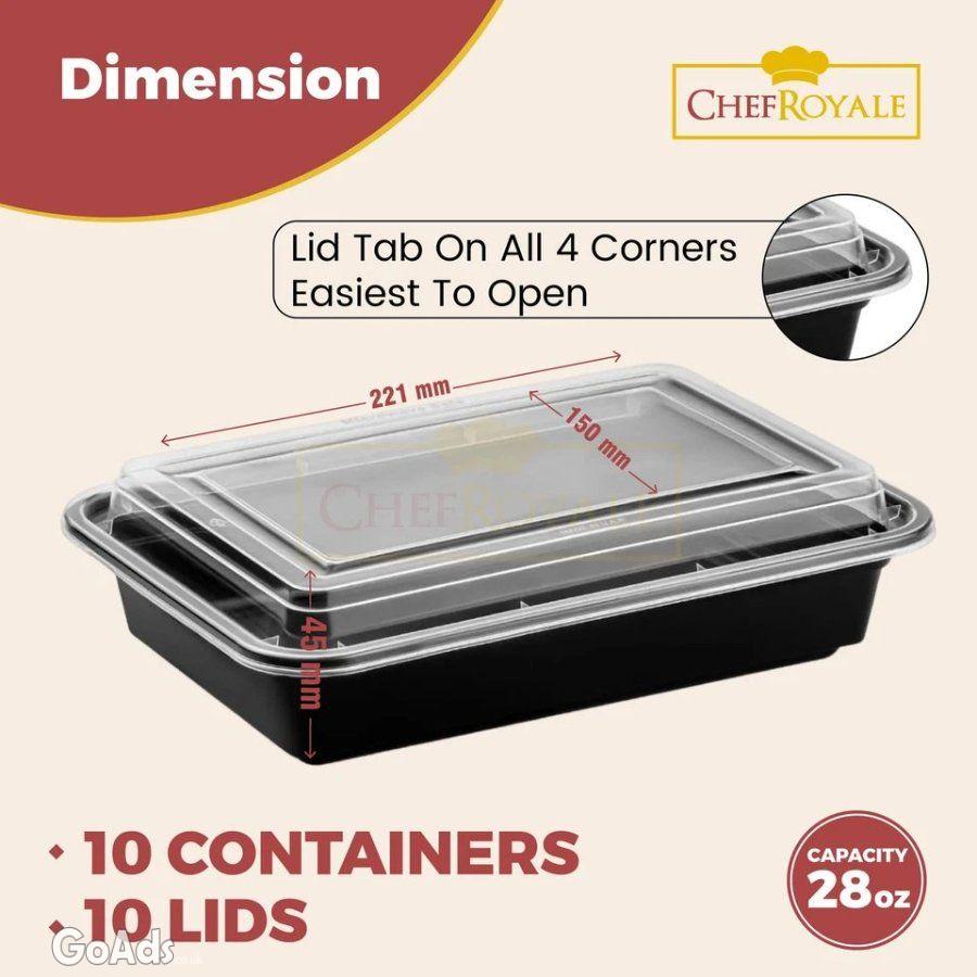 CHEF ROYALE [10 pack] x 28oz Rectangular Black Base Meal Prep Containe