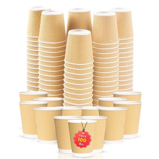 CHEF ROYALE 100 x 8oz Disposable Coffee Cups - Takeaway Paper Cups for