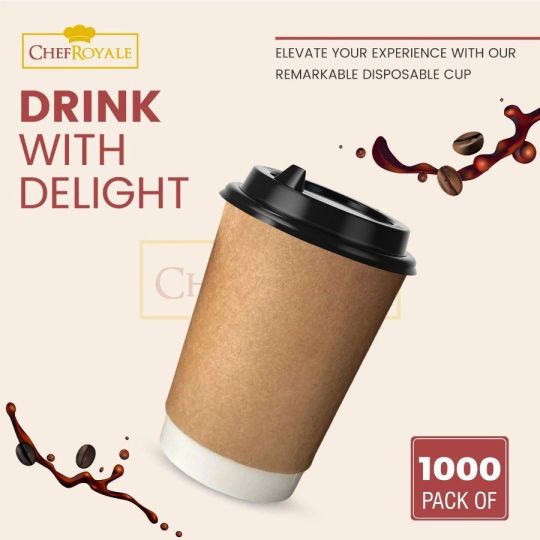 CHEF ROYALE 25x 8oz Paper Cups with Lids for Hot & Cold Drink Made in