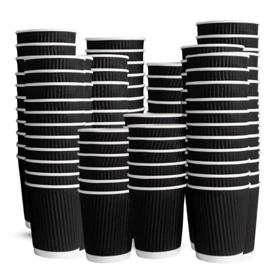 CHEF ROYALE 500x 8oz Black Ripple Disposable Coffee Cups Without Lids