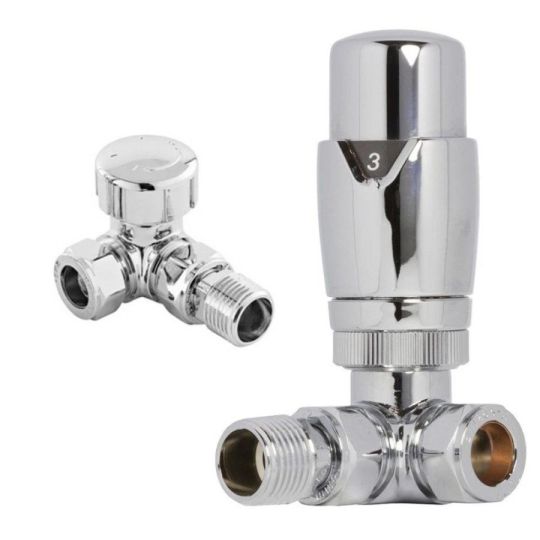 Chrome Corner Thermostatic TRV Radiator Valves 1/2