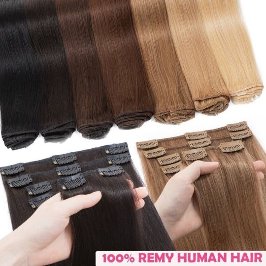 CLEARANCE 100% Human Hair Extensions Clip In Real Remy Hair Extensions