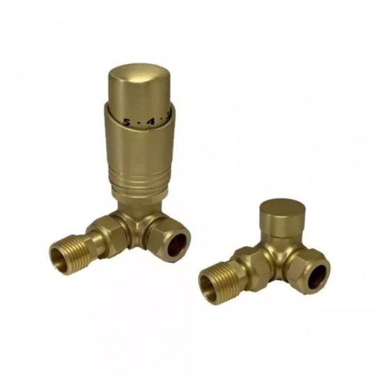 Gold Brushed Brass Corner Thermostatic TRV Radiator Valves 1/2