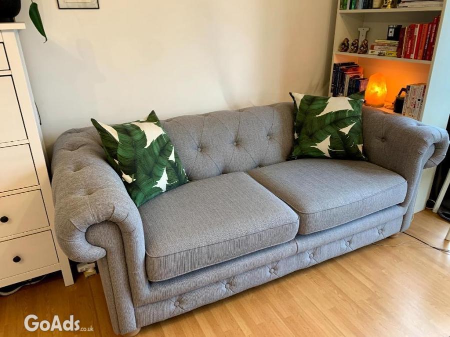 GREAT QUALITY HARDLY USED Chesterfield Style Grey 3 Seater Sofa