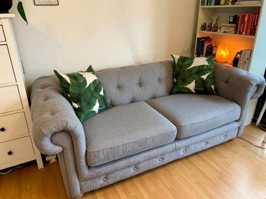 GREAT QUALITY HARDLY USED Chesterfield Style Grey 3 Seater Sofa