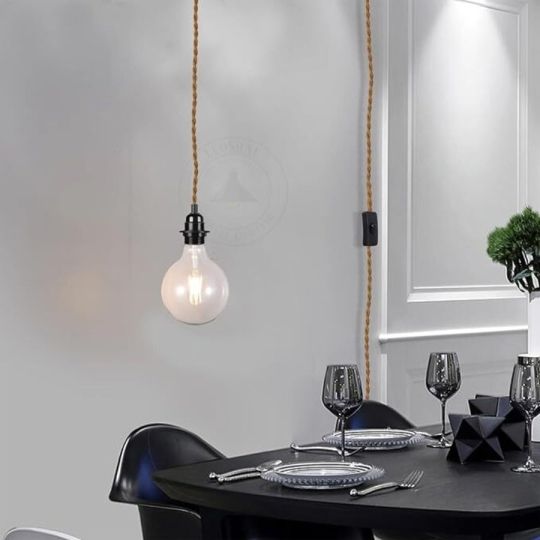 Adjustable Hanging Hemp Rope Switch Plug Pendant Light