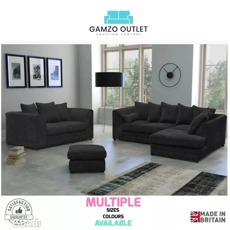 Jumbo Cord Corner Sofa Suite Set Footstool 3 2 Seater Grey Brown Black