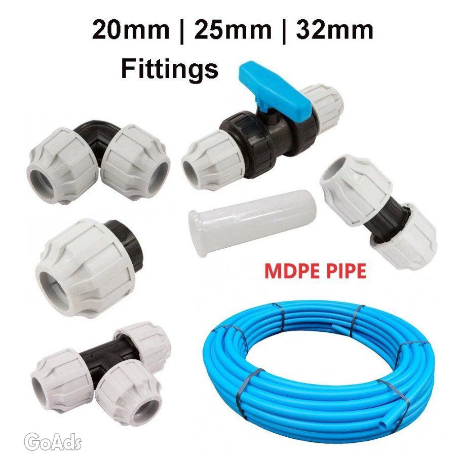 MDPE Plastic Compression Fittings 20mm 25mm 32mm Water Pipe WRAS Appro