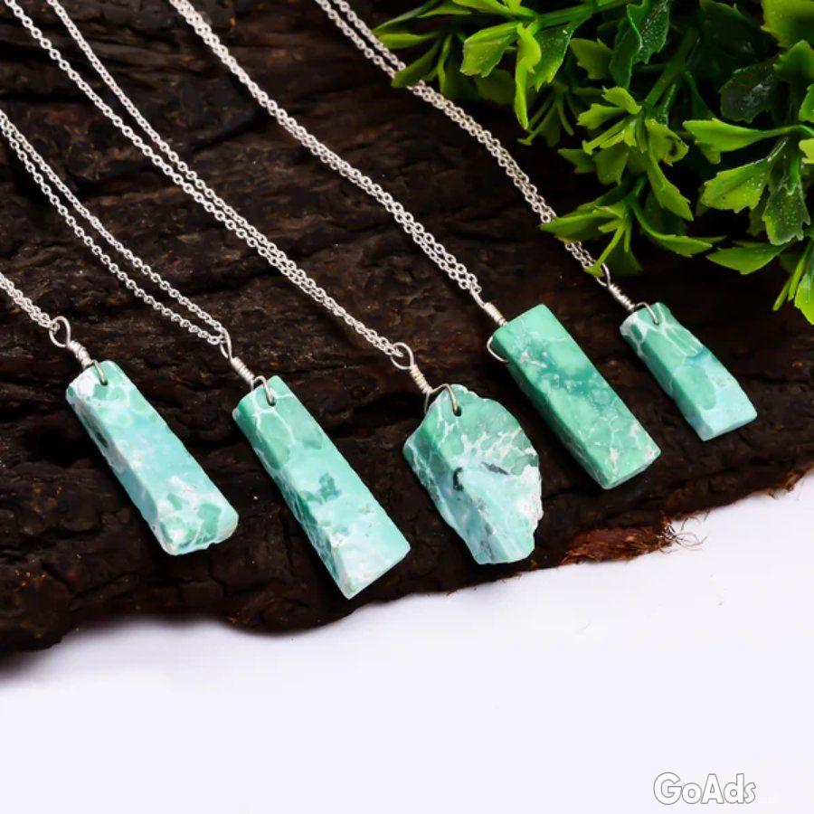 Natural Variscite Raw Crystal Pendant Necklace