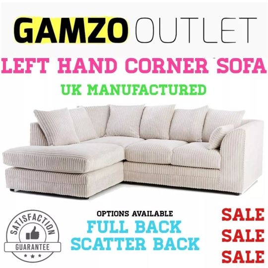 New L-Shaped Universal Corner Sofa Left Hand Jumbo Cord Fabric Living