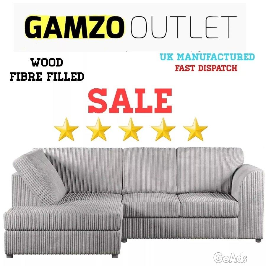 New L-Shaped Universal Corner Sofa Left Hand Jumbo Cord Fabric Living