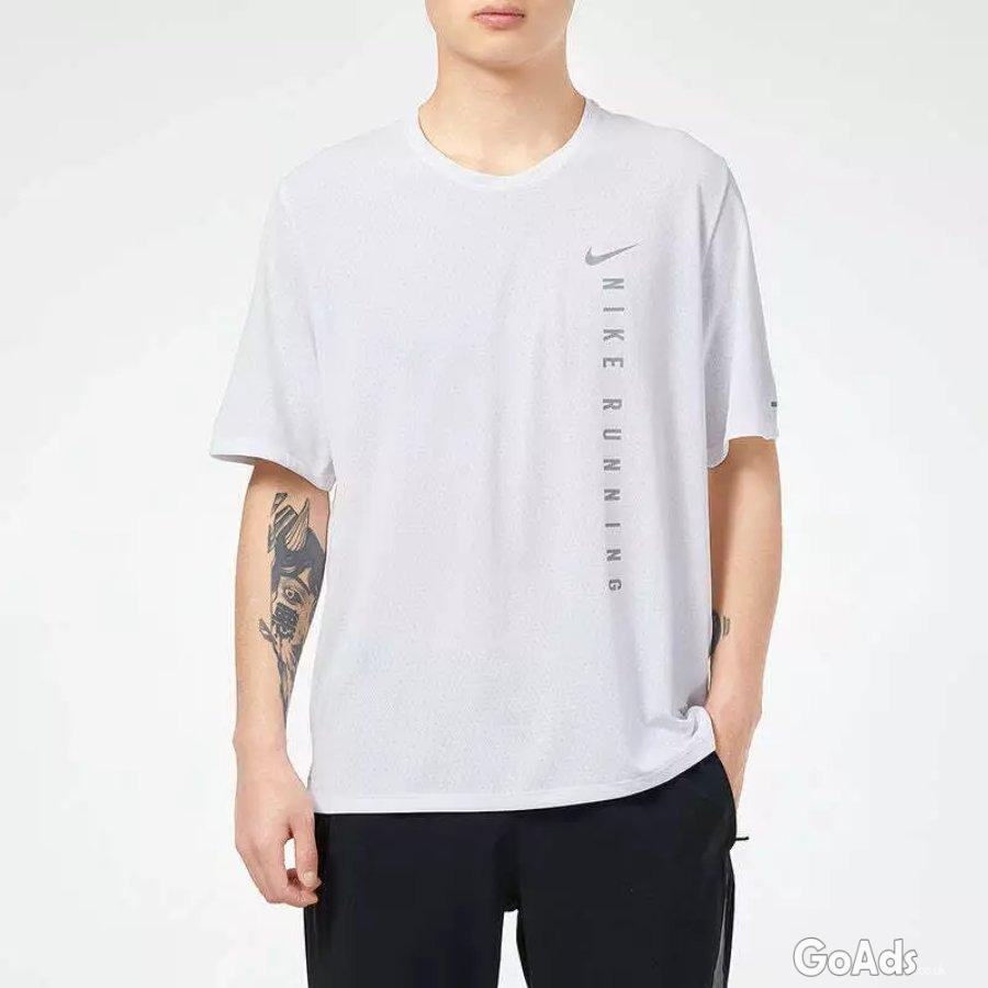 New Men's Nike Running Dri-FIT Miller Hybrid SS White T-Shirt