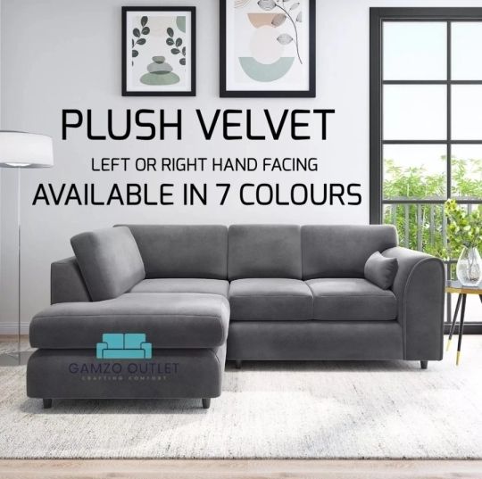 Plush Fabric Corner Sofa Full Back L Shape Settee 5 4 3 2 Seater Suite