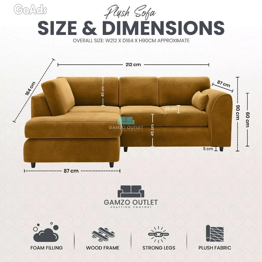 Plush Fabric Corner Sofa Full Back L Shape Settee 5 4 3 2 Seater Suite