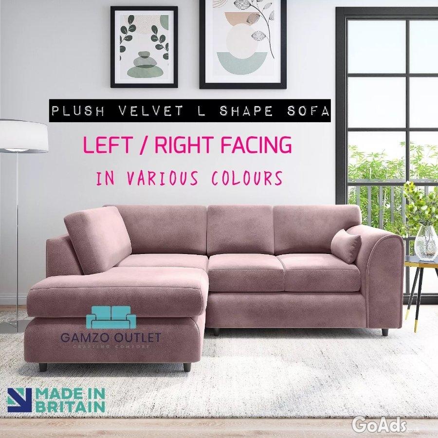 Plush Fabric Corner Sofa Full Back L Shape Settee 5 4 3 2 Seater Suite