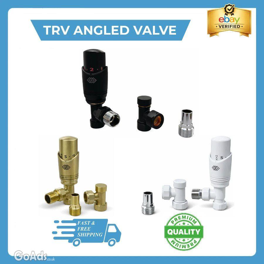 Thermostatic TRV Radiator Valve 1/2" x 15mm Lockshield Pair Angled Cor