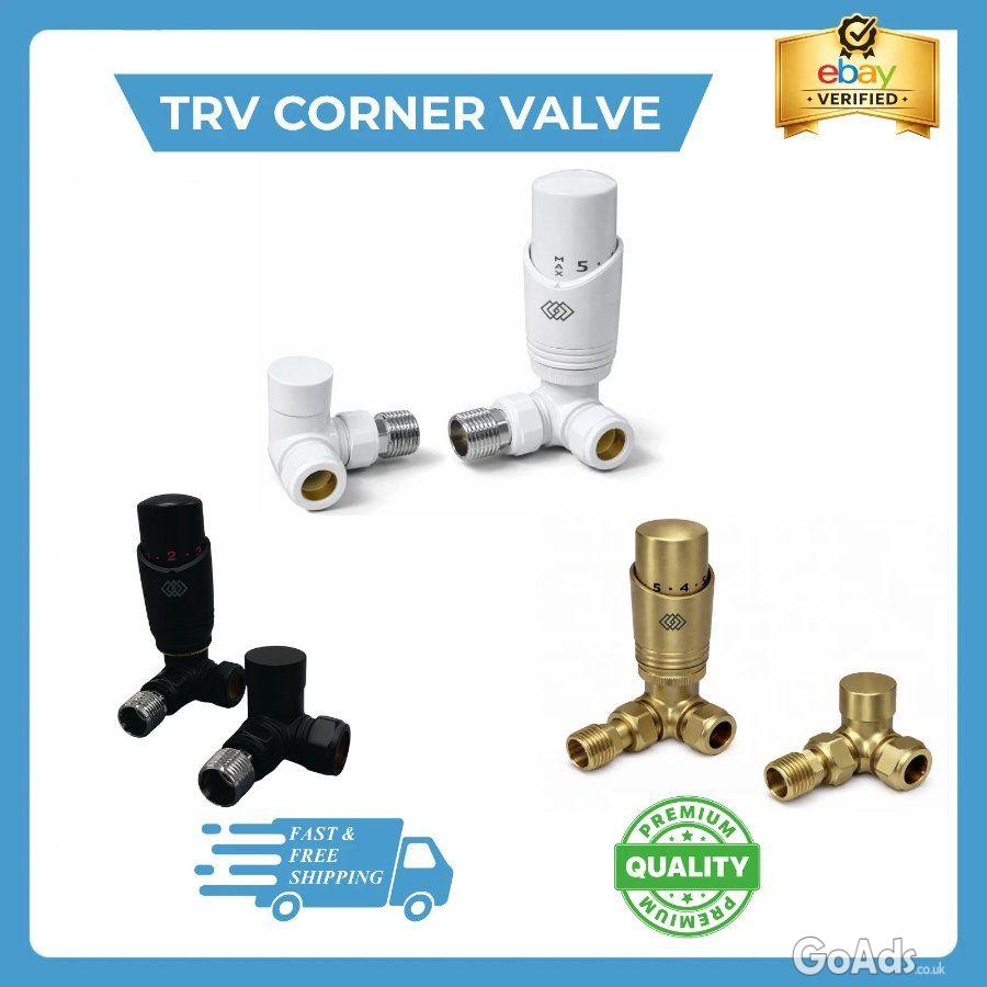 Thermostatic TRV Radiator Valve 1/2" x 15mm Lockshield Pair Angled Cor