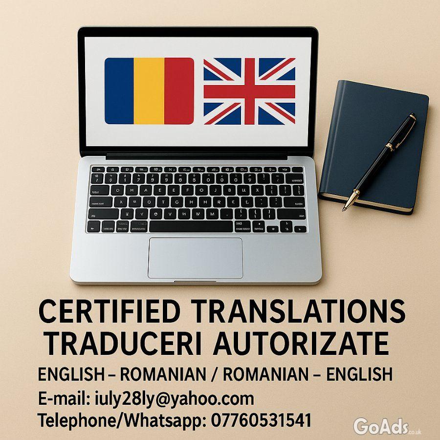 TRADUCERI AUTORIZATE IN UK ENGLEZA ROMANA / ROMANA ENGLEZA