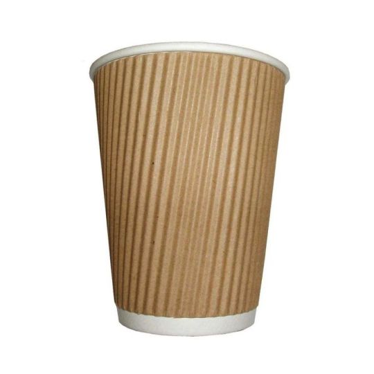 Zuvo 100 x Kraft 12 Ounce Ripple 3 Ply Disposable Insulated Paper Cup