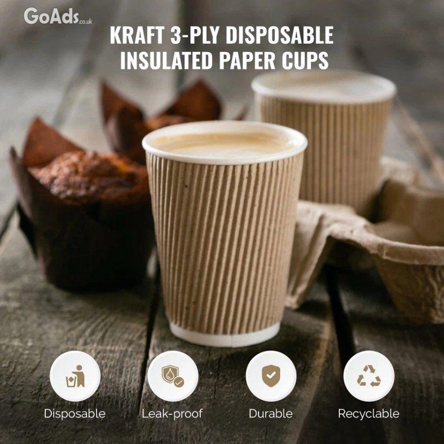 Zuvo 100 x Kraft 12 Ounce Ripple 3 Ply Disposable Insulated Paper Cup